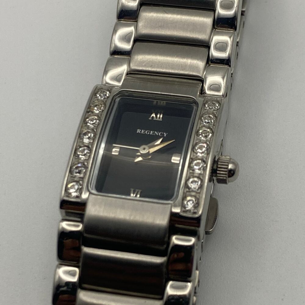 Regency Silver Tone Black Dial Crystal Bezel Women's Watch Working - Picture 4 of 7